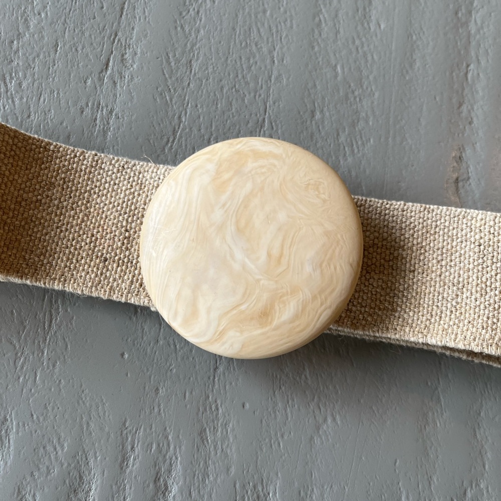 Vintage Ivory Lucite Buckle Stretch Belt Neutral Elastic Waist Belt 90s - Picture 3 of 4